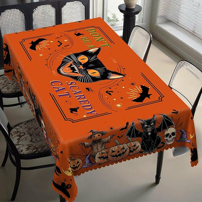 Eikione Rectangular Tablecloth 152x220inch, Halloween Cat Tablecloth Waterproof and Wrinkle-Free, Table Covers, Summer Decorations for Home Dining