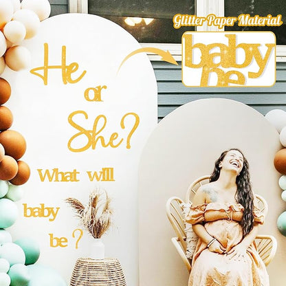 Golden Glitter Paper Gender Reveal Decals for Backdrop Large Oh Baby Shower Party Sign He or She What Will Baby Be Balloon Arch Decor Girl or Boy Letters Cutouts Sticker Pregnancy Party Banner Ideas