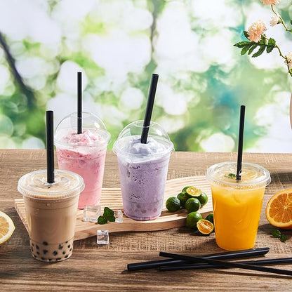Disposable Black Plastic Boba Straws 9 Inch - 8mm Wide Diameter Individually Wrapped (1200 Count Bulk) for Bubble Tea, Smoothies, Milkshakes - BPA-Free & Durable, Elegant for Parties, Cafes, Home Use