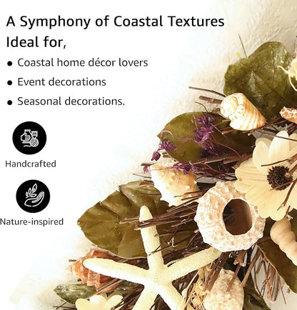 HOLIDAY TREE 5' Coastal Christmas Garland – Natural Shells, Purple Accents, Wood Twigs & Resin Starfish | Beach Christmas Decor & Handcrafted Coastal Holiday Garland