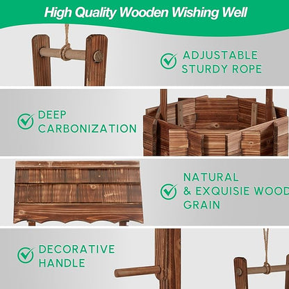 Bezseller Wishing Wells for Outdoors, Wooden Wishing Well Planter for Outdoor Yard, Large Rustic Outdoor Flower Planters with 4 Reinforced Rod & Hanging Bucket for Garden Home Decor(45 inch Tall)
