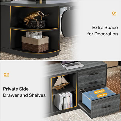 Tribesigns 80'' L-Shaped Desk Set of 4, Large Executive Office Desk with 55'' Drawers Cabinet, Modern Computer Table with Storage Shelves, Business Furniture for Office, Grey