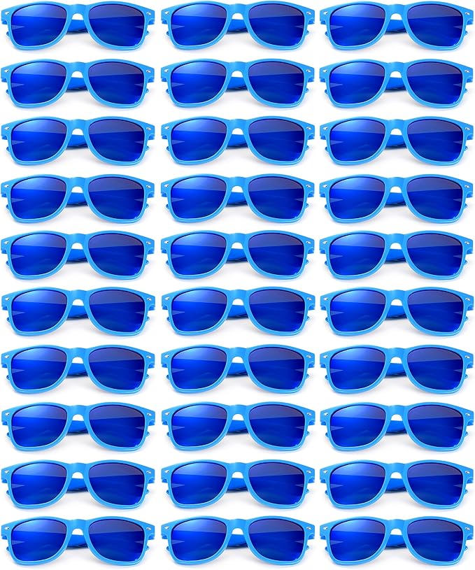 Fsmiling Blue Sunglasses Bulk Adult Party Sunglasses 80s Glasses Shades for Men Women Party Favors-30Pack,UV Protection