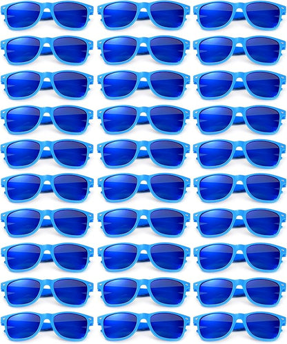 Fsmiling Blue Sunglasses Bulk Adult Party Sunglasses 80s Glasses Shades for Men Women Party Favors-30Pack,UV Protection