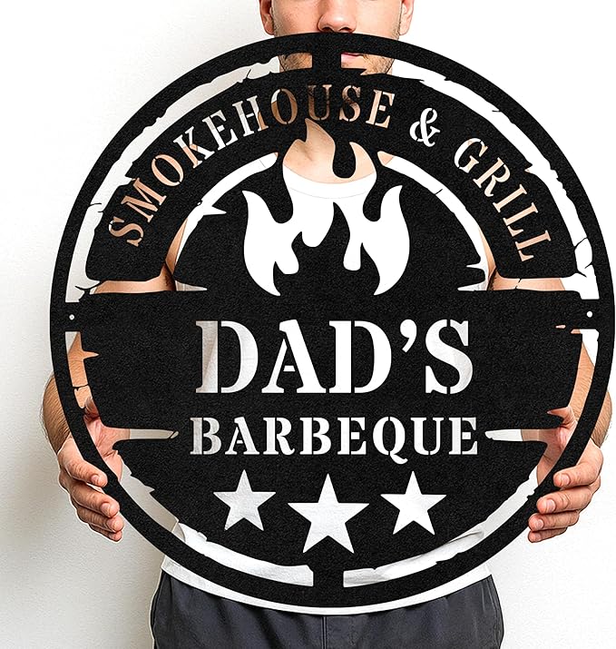 Custom BBQ Name Sign, Rustic Metal Cut Wall Art for Outdoor Grill and Patio, Personalized Backyard Barbecue Gift Idea