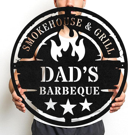 Custom BBQ Name Sign, Rustic Metal Cut Wall Art for Outdoor Grill and Patio, Personalized Backyard Barbecue Gift Idea