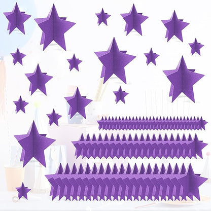 70 Pcs Star Centerpieces Purple Birthday Decorations for Women Girls Men 3D Glitter Star Party Decoration Princess Birthday Table Decor Party Supplies for Graduation Engagement Baby Shower