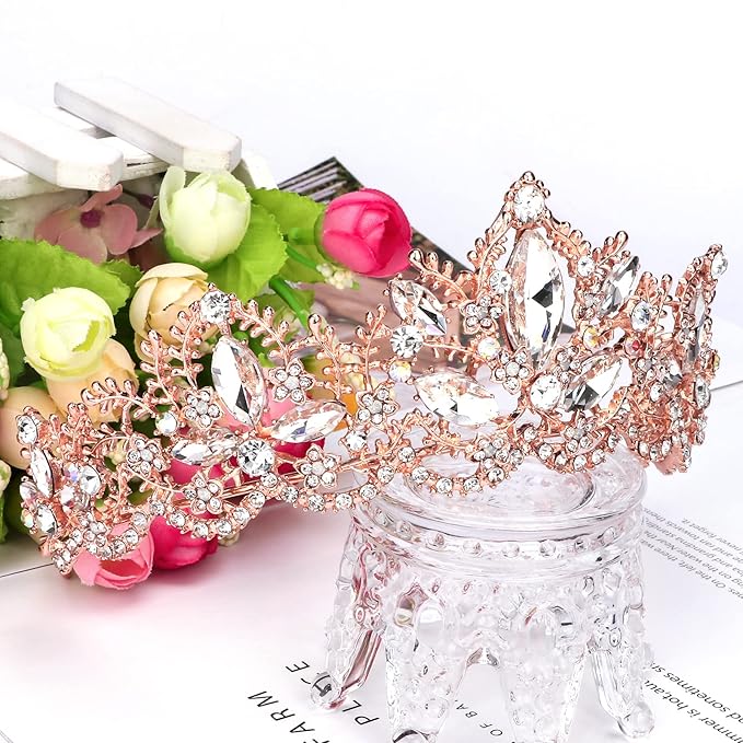 Rose Gold Tiara Wedding Tiaras and Crowns for Women Rhinestone Queen Tiara for Women Princess Crown Birthday Tiara Headbands for Wedding Prom Bridal Party Halloween Costume Christmas