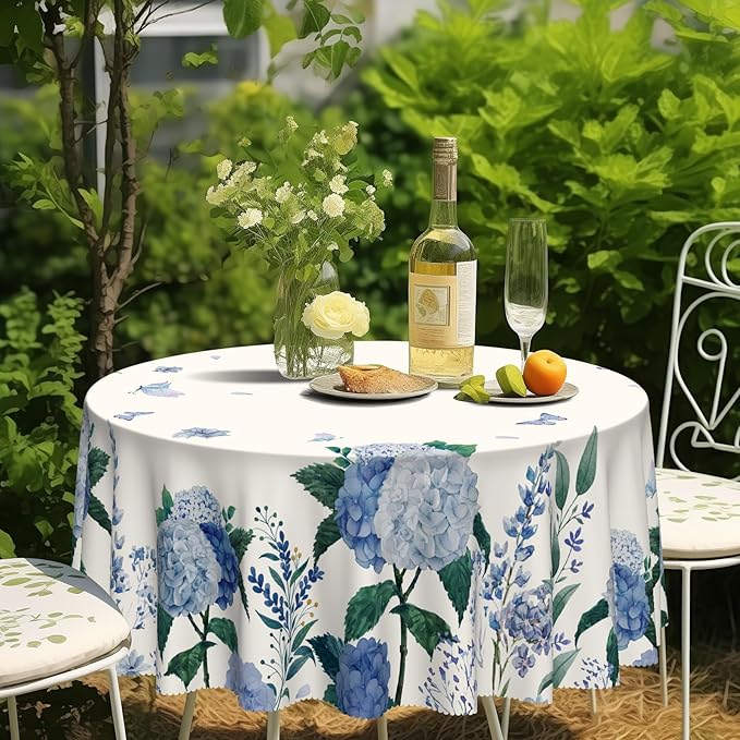 Eikione Round Tablecloth, Summer Tablecloths Polyester Waterproof Stain Wrinkle Free, Indoor and Outdoor Table Cover for Kitchen Party Dining Table