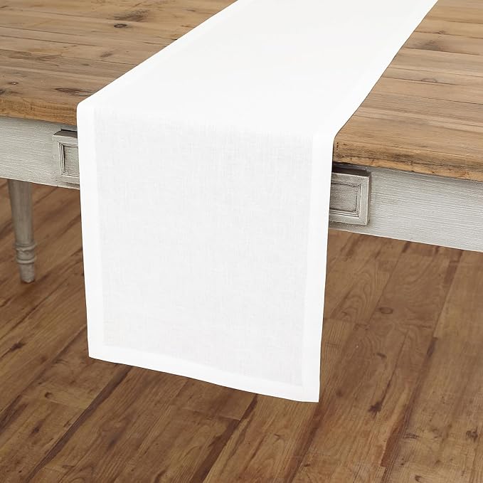 Solino Home Linen White Table Runner 108 Inches Long - 100% Pure Linen Dining Table Runner 14 x 108 Inch for Fall, Autumn, Winter, Christmas, Holiday, New Year - Fete