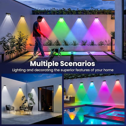 Solar Fence Lights Outdoor,50 LM 11 Modes & 9 Colors Solar Lights with Brighter LED Focus Lens Waterproof IP65 for Wall Backyard Deck Patio Porch Step Railings Pool Decor（12 Pack）