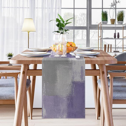 Emvency Farmhouse Table Runner, Vintage Purple Grey Abstract Art Painting for Kitchen Coffee Table Family Dinners Holiday Parties Wedding Events Decor(13x72 inch)