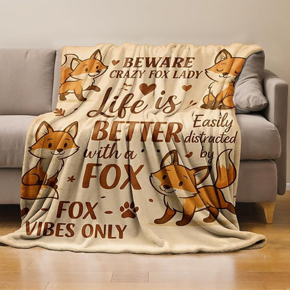 Fox Throw Blanket Gifts for Boys Girls Kids Adults, Animal Fox Flannel Blankets for Travel Sofa Living Room Decor 50"X60"