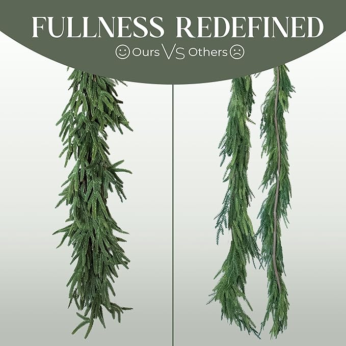 72" Real Touch Norfolk Pine Garland Realistic 6ft, Christmas Garland for Mantle, Stairs, Fireplace, Soft and Bendable Real Touch Garland Christmas Greenery, Evergreen Christmas Garlands
