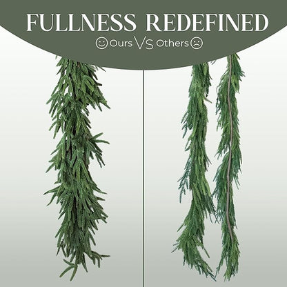 72" Real Touch Norfolk Pine Garland Realistic 6ft, Christmas Garland for Mantle, Stairs, Fireplace, Soft and Bendable Real Touch Garland Christmas Greenery, Evergreen Christmas Garlands