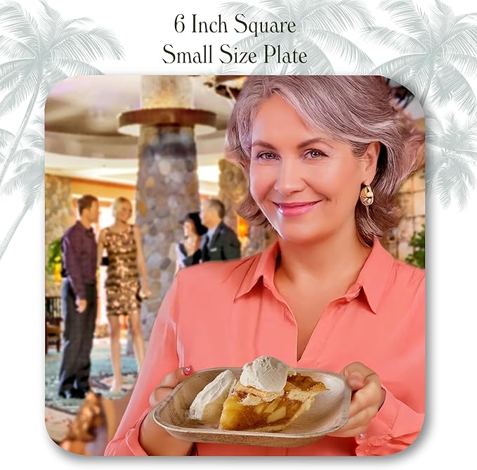 Disposable Palm Leaf Plates - 50 Pack - 6 Inch Square - Compostable & Biodegradable - Heavy Duty, Eco-Friendly, Microwave Safe - Like Bamboo Plates - Perfect for Events & Parties