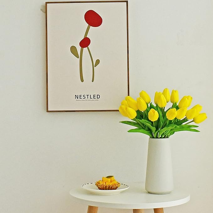 ONLY ART Artificial Yellow Tulips 20 Pcs – 13.5 Inch PU Faux Flowers with Bendable Stems for Home Décor, Wedding Centerpieces, DIY Floral Arrangements, Table Decorations
