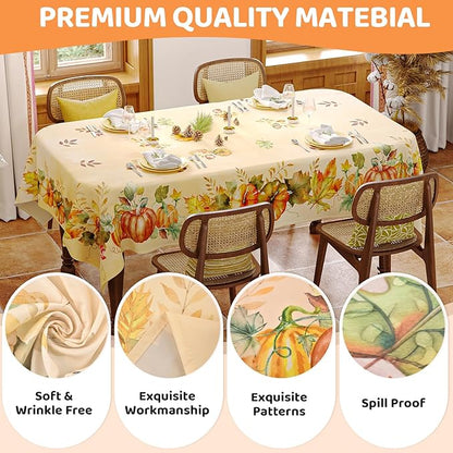 Fall Tablecloth Rectangle 60x84 Inch, Autumn Thanksgiving Harvest Orange Pumpkin Table Cloth Washable Spillproof Table Cover for Halloween Party, Picnic & Dinner Decor