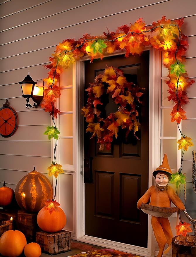 Fall String Lights Maple Leaf Lights, 13.6FT Outdoor String Lights Plug in with 35 Multicolor Maple Leaf Bulbs for Autumn Thanksgiving Christmas Indoor Outdoor Party Decor