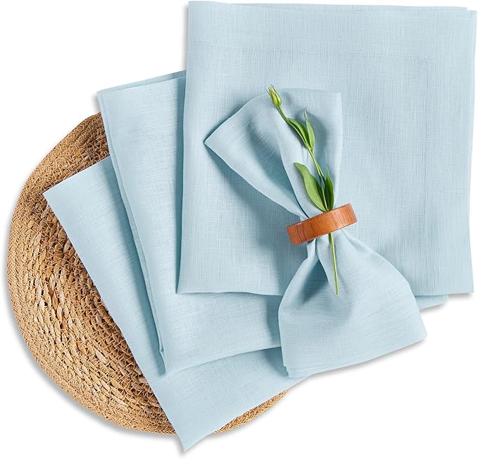Solino Home Linen Napkins Set of 4-100% Pure Linen Ice Water Dinner Napkins Cloth 20 x 20 Inch - Fete, Handcrafted and Machine Washable - Christmas, Holiday, New Year