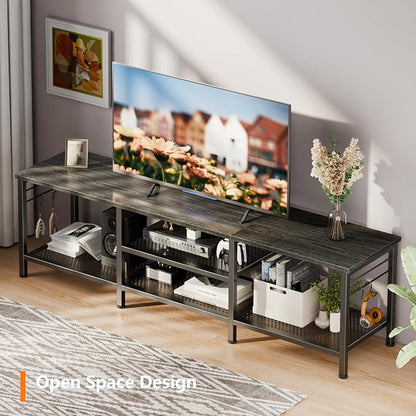 Furologee TV Stand for TVs up to 70 Inch, 63 Inch Entertainment Center with Open Storage Shelves, Television Stands with Soundbar Shelf for Living Room, Bedroom, Black Oak