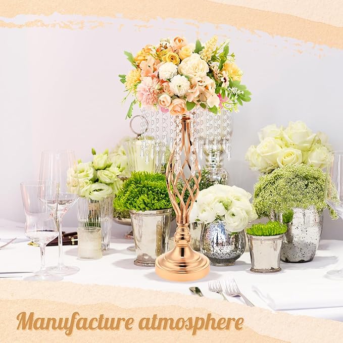 Wesiti 20 Pcs Crystal Gold Flower Stand Elegant Metal Flower Arrangement Stand with Chandelier Crystals 17.7" Tall Gold Vase for Centerpieces Wedding Reception Hotel Favor