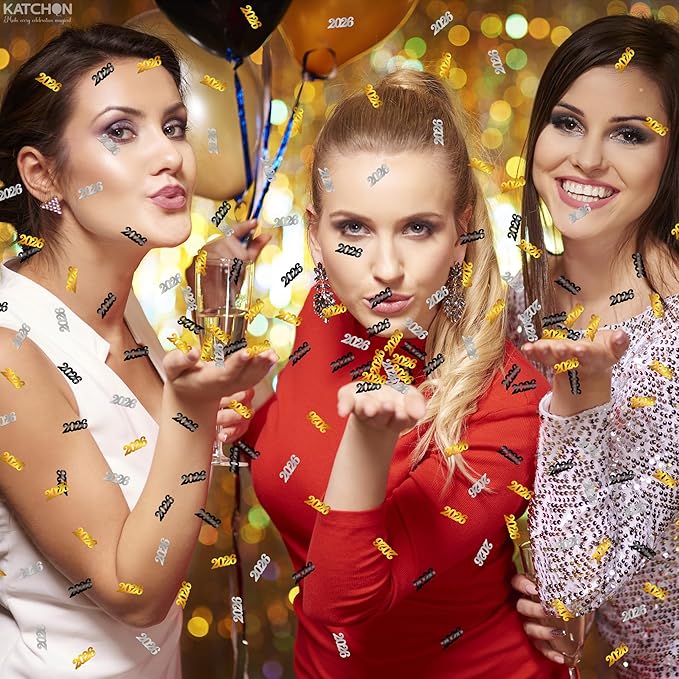 KatchOn, Shiny Black, Silver and Gold 2026 Confetti - Pack of 500 | Happy New Year Confetti 2026 | New Year Table Decorations 2026 | Happy New Year Decorations 2026 | New Year Decorations 2026