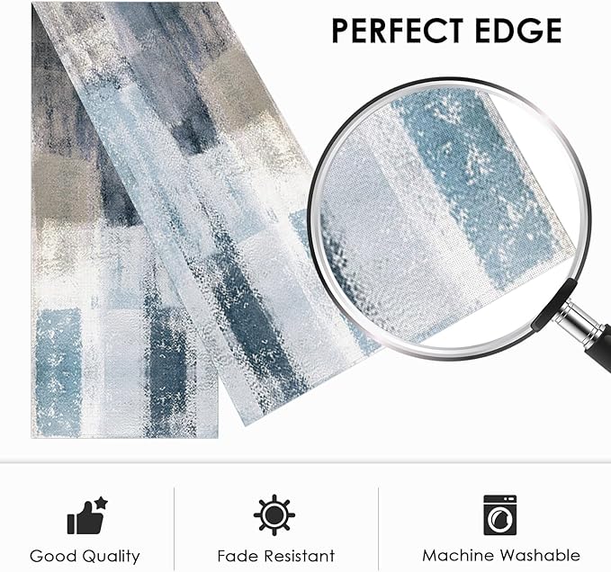 Emvency Farmhouse Table Runner, Vintage Blue and Grey Abstract Art Painting for Kitchen Coffee Table Family Dinners Holiday Parties Wedding Events Decor(13x60 inch)