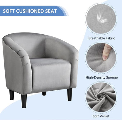Yaheetech Accent Chair with Foot Rest, Mid Century Modern Upholstered Soft Barrel Chair Comfy Fabric Armchair and Footrest Set for Living Room/Bedroom/Reading Room, Gray, 2pcs