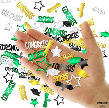 KatchOn, Congrats Grad Confetti 2025 - Pack of 1000 | Green and Gold Graduation Decorations 2025 | 2025 Graduation Confetti for Class of 2025 Decorations