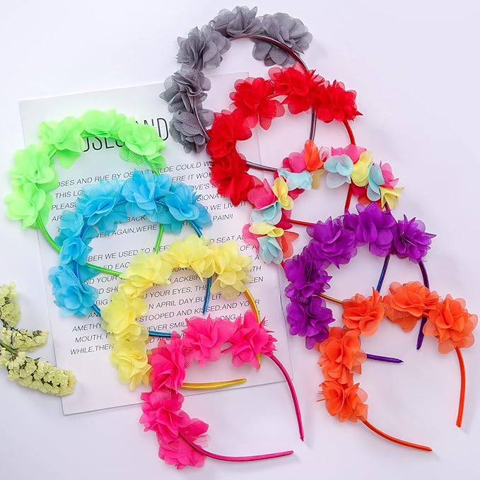 Candygirl Flower Crown Headbands for Women Girls Floral Hairband Wedding Festival Parties Hair Accessories Pack of 9 (bright colors)