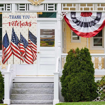 Louise Maelys Thank You Veterans Garden Flag Patriotic Veterans Day 28x40 Inch Double Sided Stars and Stripes Large Burlap Memorial Yard Flag Outside Outdoor House Decor