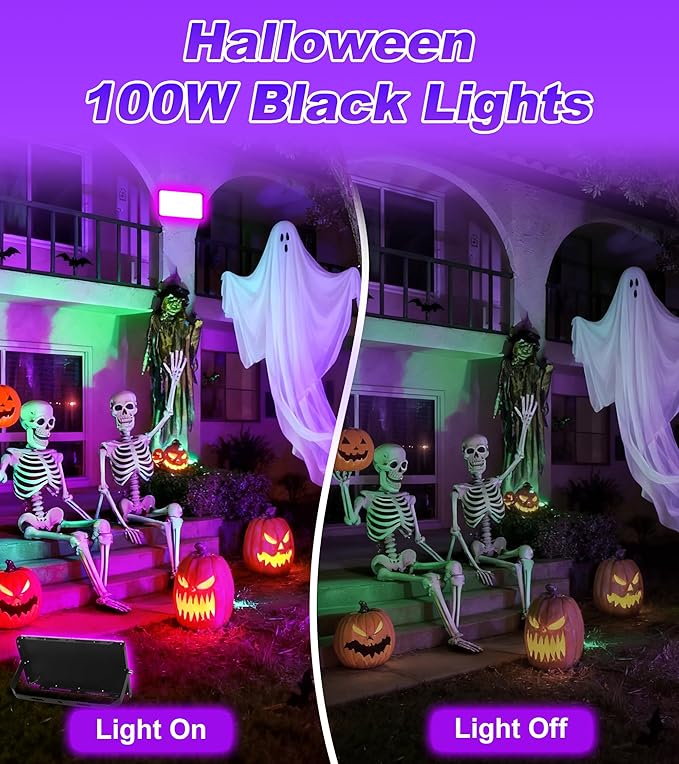 100W LED Black Light IP66 Waterproof, Outdoor Blacklight Flood Light with Plug+Switch+Cord, for Halloween Neon Glow in The Dark Party Body Paint Fluorescent Poster Classroom Club Dance Party, 2 Pack