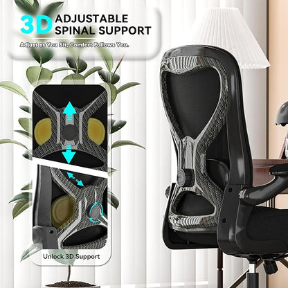 Office Desk Chair with Ergonomic Lumbar Support, Extra-Thick Seat Cushion, Flip-up Arms, Breathable Mesh Back, Computer Task Chair for Home Office