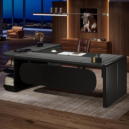 Tribesigns 80'' L-Shaped Desk Set of 4, Large Executive Office Desk with 55'' Drawers Cabinet, Modern Computer Table with Storage Shelves, Business Furniture for Office, Grey
