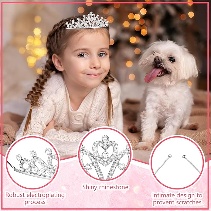 Tondiamo 30 Pcs Tiaras Bulk for Girls Princess Crown Rhinestone Tiaras Bendable Adjustable Headband for Kid Hair Accessory
