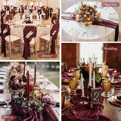 3 Pack Burgundy Table Runner Cheesecloth Gauze Red Table Runner 35x120 Inch Rustic Boho Cheese Cloth Sheer Runner for Wedding Baby Shower Bridal Shower Birthday Party Christmas Decorations