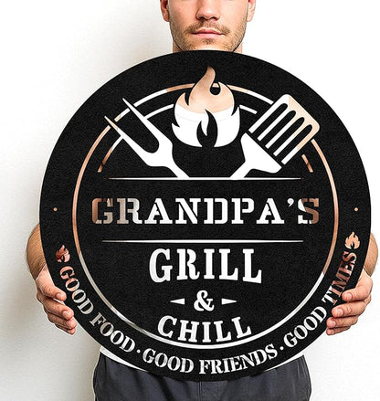 Rustic Outdoor BBQ Grill Metal Sign, Custom Name Cut Wall Art for Backyard Pavilion, Personalized Barbecue Kitchen Decor