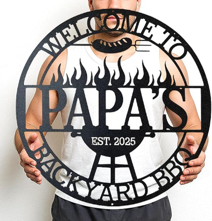 Custom BBQ Metal Wall Art, Personalized Grill Name Cut Sign for Outdoor Kitchen and Backyard Patio, Rustic Barbecue Gift