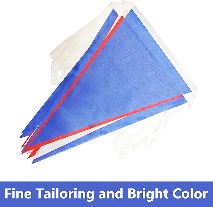 100 Ft Pennant Banner Flag, 60 Pcs String Hanging DIY Bunting Flags for Wedding, Birthday, General Celebrations, Outdoor & Indoor Decorations (White Red Dark Blue, 11x7 Inches)