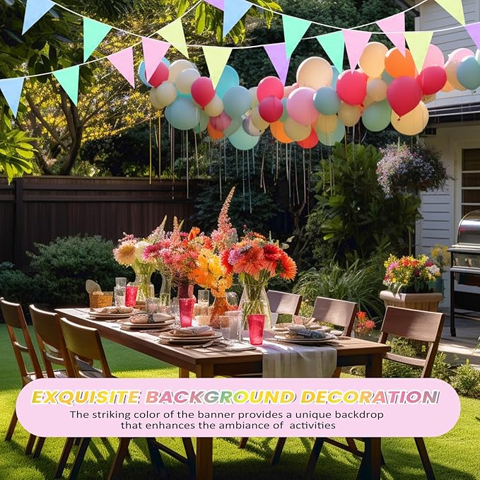 100 Feet Pennant Banners Flags 75 Solid String Triangle Flags for Grand Opening, Carnival Theme Birthday Party Decoration Outdoor Events Classroom Decoration(Macaron Color)