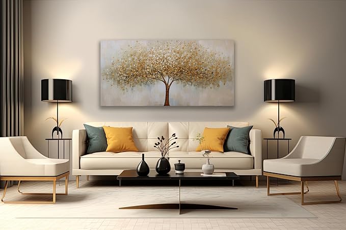 VHMING Wall Art Abstract Gold Tree of Life Modern Artwork Canvas Painting Textured Tree Pictures Wall Decor for Living Room Bedroom Dining Room Home Office Decor 29"x58" Ready to Hang