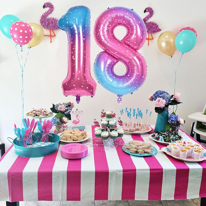 40 Inch Gradient Rainbow Number 1 Balloon for 1st Birthday Decoration, Large Self Inflating Blue Pink Foil Number Balloons 0-9 for Girls, Starry 1 Helium Balloons for Women Party Anniversary Supplies