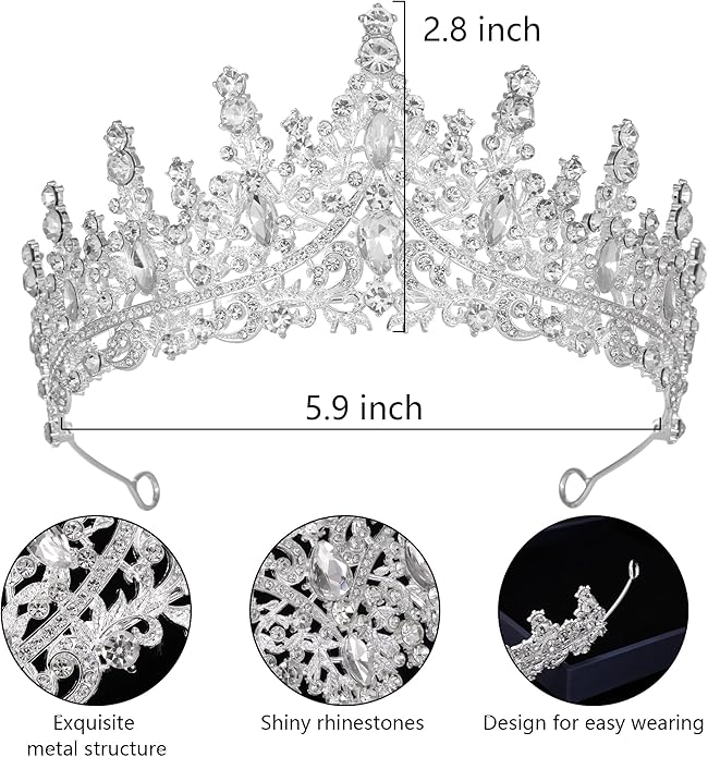 Tiaras and Crowns for Women Crystal Princess Tiaras Rhinestone Queen Crowns For Wedding Bridal Birthday Prom Pageant Party (Tiara 100)