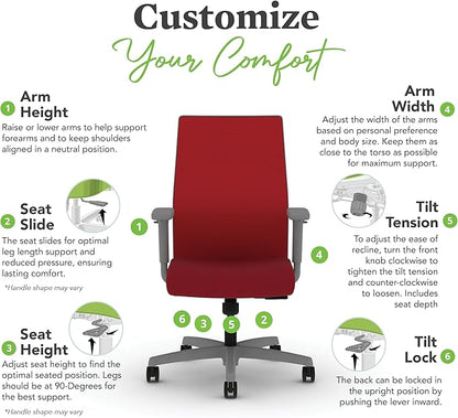 HON Ignition 2.0 Mid Back Task Chair, Spectrum Mesh, Standard Synchro-Tilt Control, Office Chair with Lumbar Support, Height and Width Adjustable Arms, Titanium Frame, Bullseye