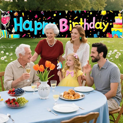 Nuxovilar Happy Birthday Banner Decorations 17.72x78.74 Inch Colorful Gifts Theme - Polyester for Indoor Outdoor Birthday Party Decor