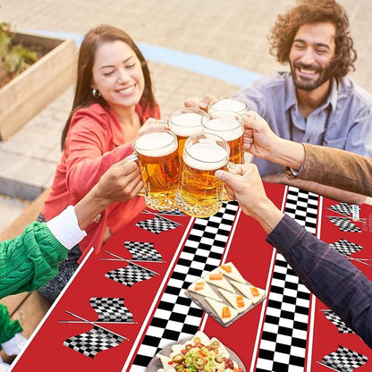 2 Packs Checkered Racing Car Tablecloth Plastic 54 X 108Inch, Car Birthday Party Decorations Table Cloth Disposable Racetrack Table Cover for Kids Boy Car Theme Birthday Party Supplies (Racing Car)