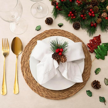 Blue Needles Set of 6 Hemstitch Linen Napkins 100% Cotton White Cloth Dinner Napkins 18x18 inches, Soft, Reusable, Absorbent, Washable, Ideal for Fall Thanksgiving Events, Parties & Everyday Use