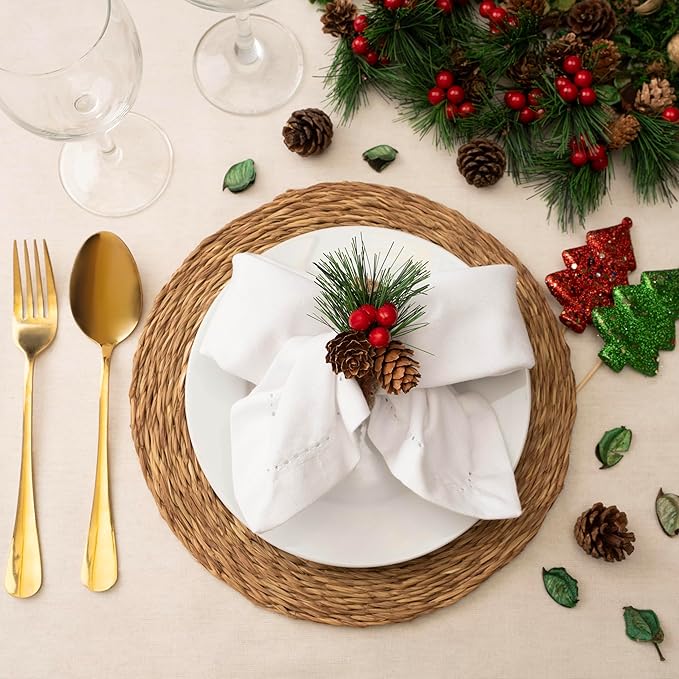 Blue Needles Set of 12 Hemstitch Linen Napkins 100% Cotton White Cloth Dinner Napkins 18x18 inches, Soft, Reusable, Absorbent, Washable, Ideal for Fall Thanksgiving Events, Parties & Everyday Use