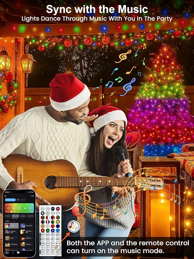 Smart Color Changing Christmas Lights with Remote & App Control, 132FT 400 LED RGB String Lights with Timer, Music Sync Multiple Modes Twinkle Christmas Tree Light Waterproof Indoor Outdoor Xmas Decor